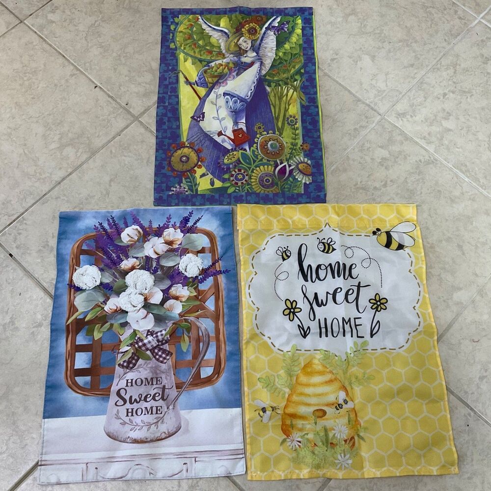 Garden Flag Lot of 3 Fall Spring Summer Yard Decor Home flags only no stakes.